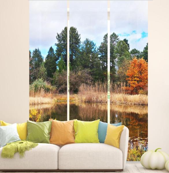 Flächenvorhang Herbstteich 3er Set, Schiebegardine, Schiebegardinen, blickdicht, Flächenvorhang blickdicht, Schiebevorhang,